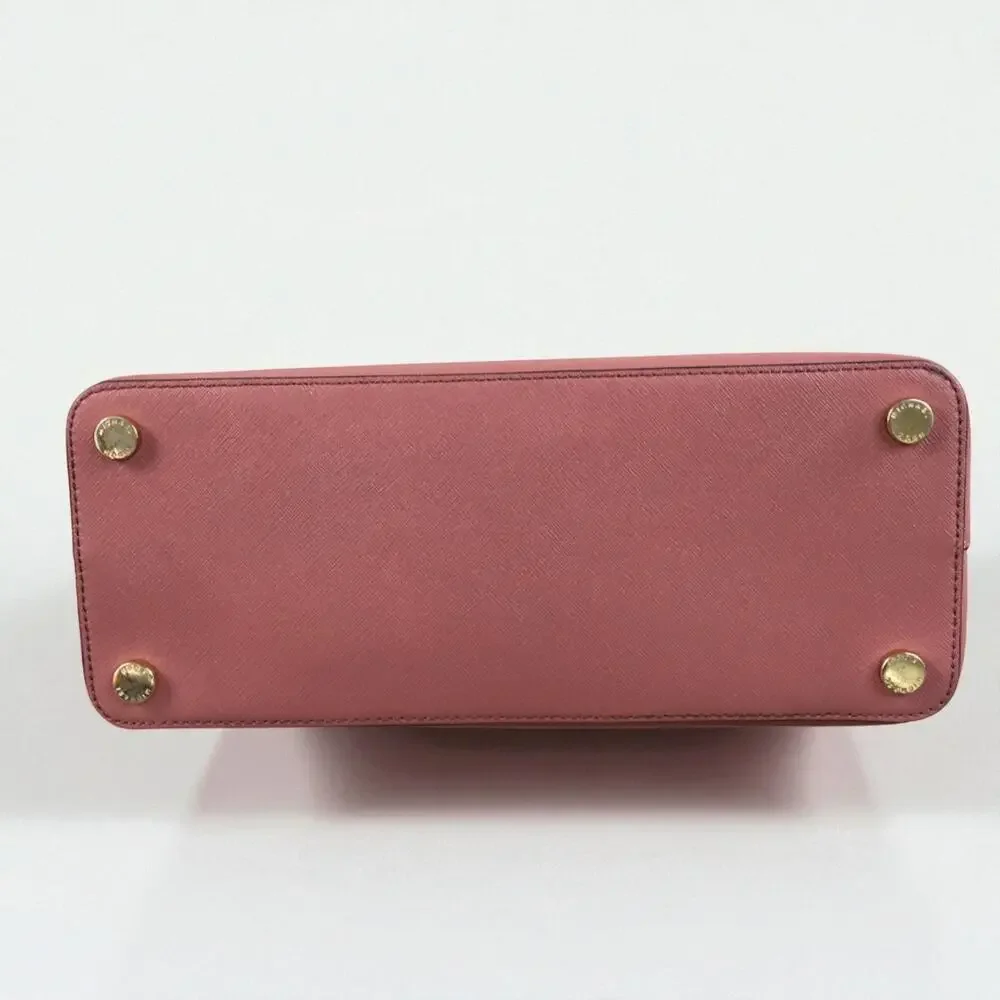 MICHAEL KORS Cindy Dome Satchel Saffiano Leather Bag Pink Classic Elegant Chic